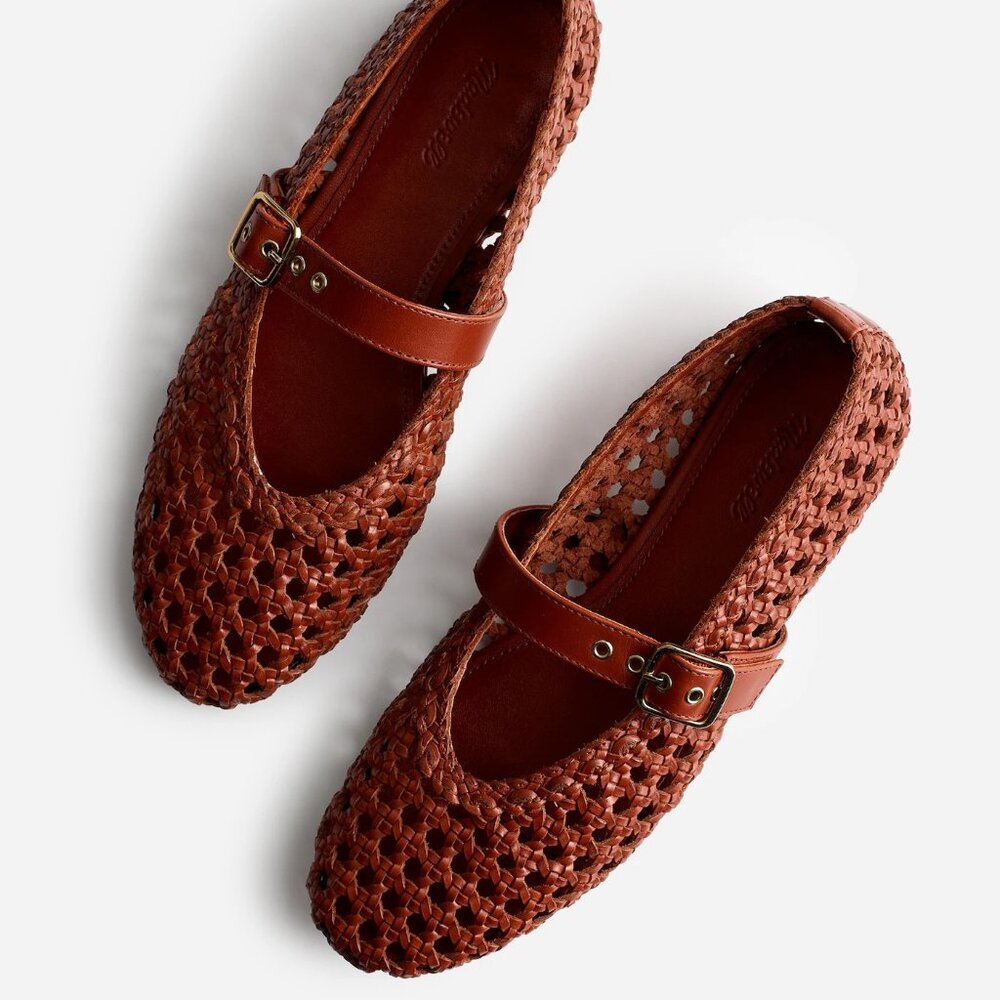 Woven Mary Jane Flats in Redwood